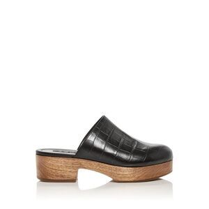 AQUA Womens Black Crocodile Round Toe Block Heel Slip On Leather Clogs Shoes 6 B